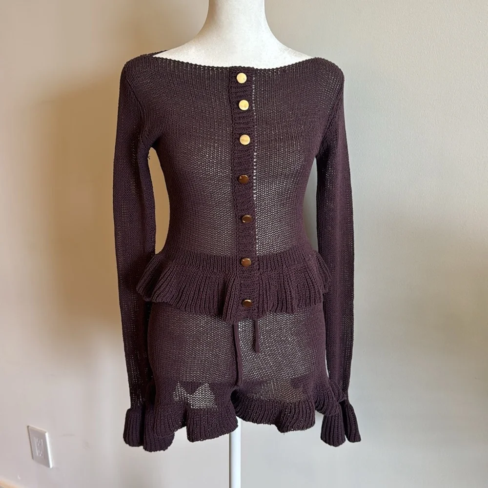 Meshki Plum Button-Front Knit Cardigan Set